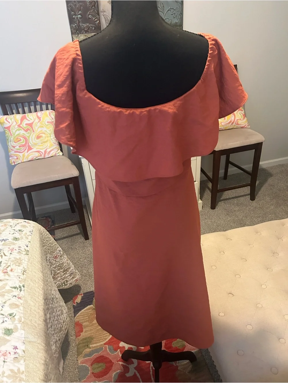 Sugarlips Orange Ruffle-Shoulder Midi Dress - Picture 4 of 9